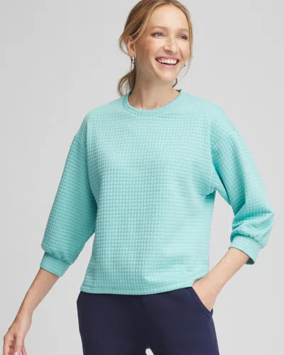 Chico's Jacquard Bubble-sleeve Top In Aquatic Teal Size 12/14 |  Zenergy