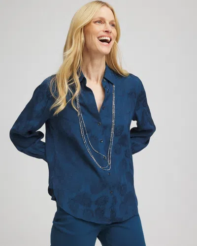 Chico's Jacquard Collared Shirt In Seaport Size 20/22 |