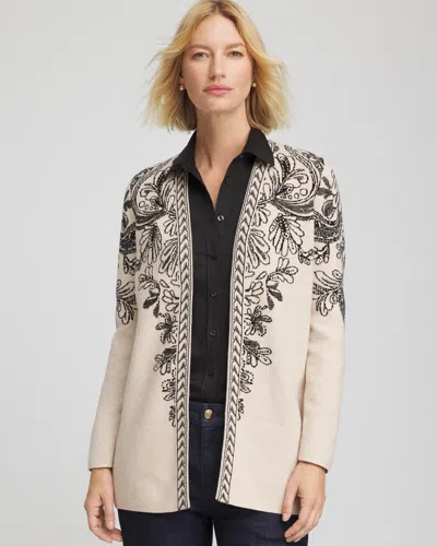 Chico's Jacquard Cotton-blend Cardigan Sweater In Champagne Fizz In White