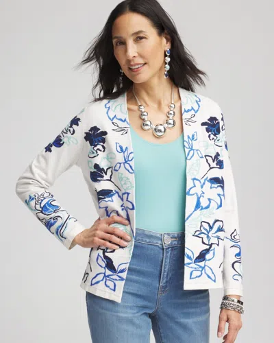 Chico's Jacquard Embroidered Cardigan Sweater In Neutral Size 12/14 |  In Smokey Taupe