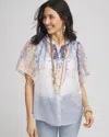 Chico's Jacquard Flutter-sleeve Blouse In Blue Size 16/18 |  In Blue Pearl