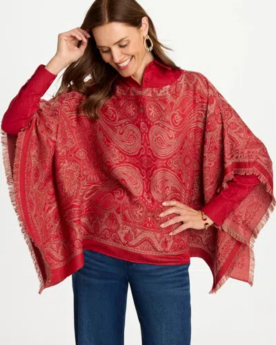 Chico's Jacquard Fringed Sided Poncho In In Red