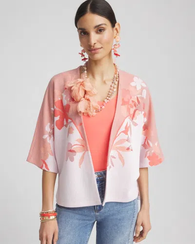 Chico's Jacquard Kimono-style Cardigan Sweater In White Size 4/6 |  In Alabaster