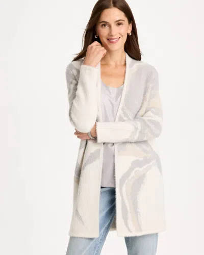 Chico's Jacquard Long Sleeve Cardigan Sweater In Soft Ivory In White