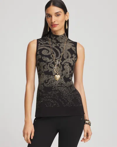 Chico's Jacquard Mockneck Sweater Tank In Black Size 20/22 |