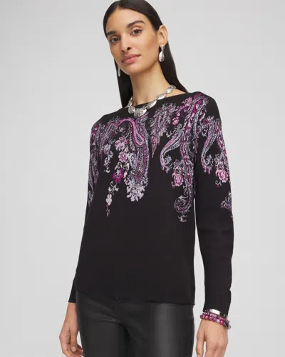 Chico's Jacquard Paisley Pullover Sweater In Black Size 20/22 |