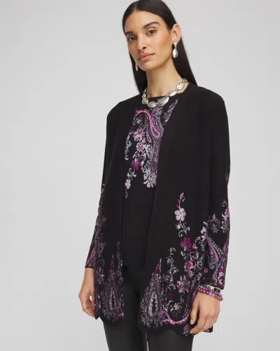 Chico's Jacquard Scalloped Hem Cardigan Sweater In Black Size 4/6 |