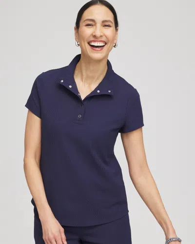 Chico's Jacquard Textured Collared Tee In Blue Size 20/22 |  Zenergy Activewear In Passport Blue