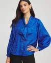 Chico's Jacquard Tie-front Blouse In Cobalt Stone In Blue