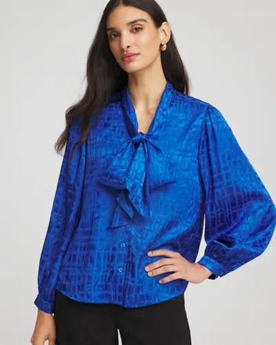 Chico's Jacquard Tie-front Blouse In Cobalt Stone In Blue