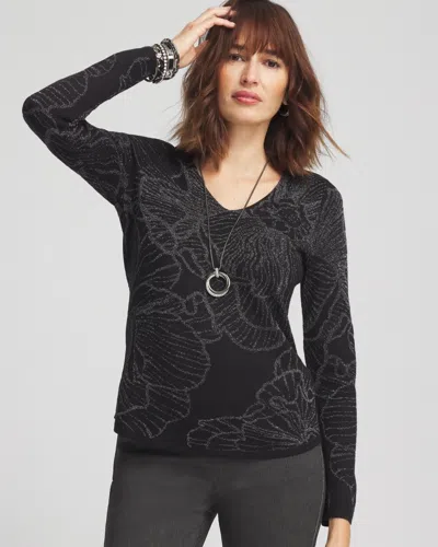 Chico's Jacquard V-neck Pullover Sweater In Black Size 8/10 |