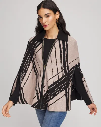 Chico's Jacquard Zip-front Sweater Cape In Black