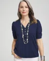 Chico's Denim Shirred-sleeve Henley Tee Size 20/22 |  In Riviera Authentic
