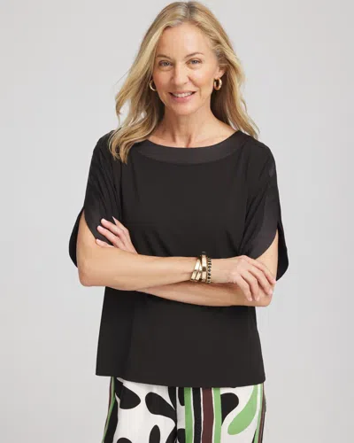 Chico's Jersey & Satin Dolman Tee In Black