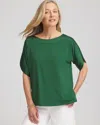 Chico's Jersey & Satin Dolman Tee In Palm Leaf In Green