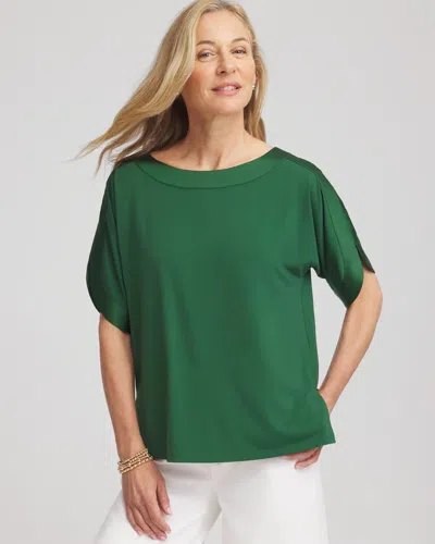 Chico's Jersey & Satin Dolman Tee In Palm Leaf In Green