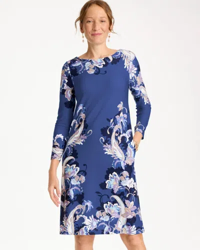 Chico's Jersey Knit Baroque Shift Dress In Amparo Blue