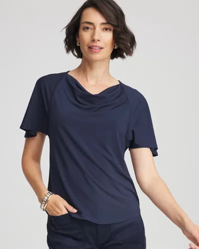 Chico's Jersey Knit Cowlneck Tee In Blue