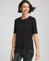 Chico's Jersey Knit Crewneck Button Tee In Black In Black