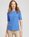 Chico's Jersey Knit Crewneck Button Tee In Blue In Blue
