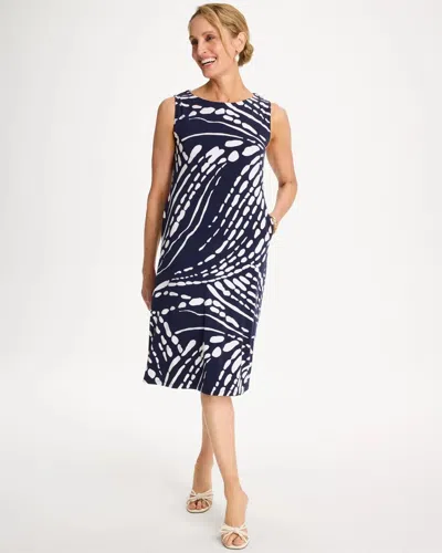 Chico's Jersey Knit Printed Shift Dress In Blue