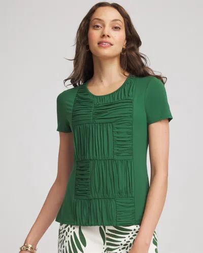Chico's Jersey Knit Ruched Front Tee In Palm Leaf In Green