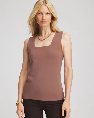 Chico's Jersey Knit Square-neck Tank In Dried Mushroom
