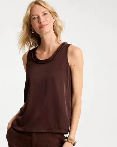 Chico's Jersey Satin Tank Top In Deep Brown