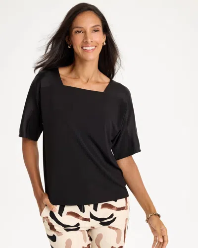 Chico's Jersey Satin Trim Elbow Tee In Black