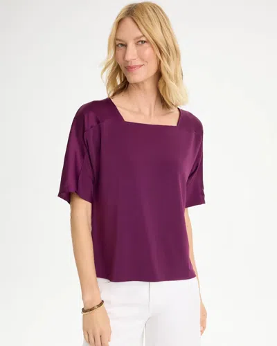 Chico's Jersey Satin Trim Elbow Tee In Elderberry Wine