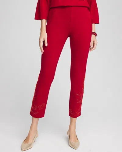 Chico's Juliet Embellished Ankle Pants In Size 12 |  In Red Allure