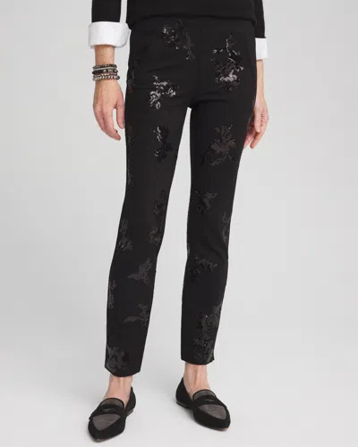 Chico's Juliet Floral Sequin Ankle Pants In Black Size 16 |