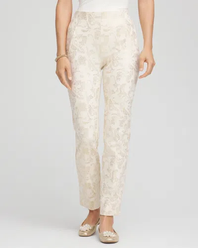 Chico's Juliet Golden Foiled Slim Ankle Pants In Cream In White