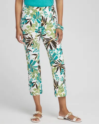 Chico's Juliet Palm Print Straight Cropped Pants In White Size 12 |