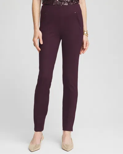 Chico's Juliet Ponte Trim Detail Ankle Pants In Deep Raisin