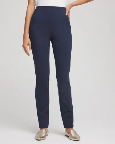 Chico's Juliet Ponte Trim Detail Pants In Blue