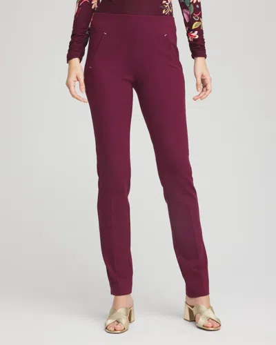 Chico's Juliet Ponte Trim Detail Pants In Deep Chianti In Purple
