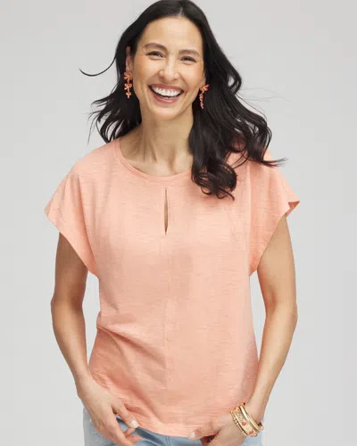 Chico's Keyhole Neck Tee In Coral Blossom Size 12/14 |