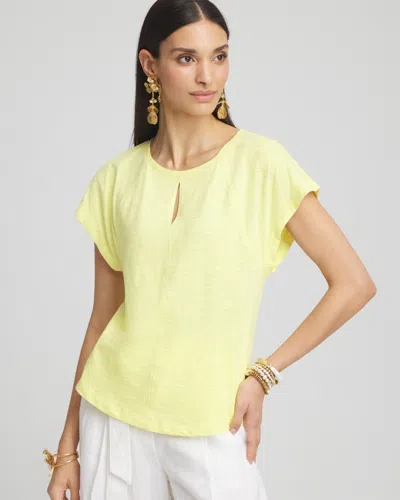 Chico's Keyhole Neck Tee In Yellow Size 12/14 |  In Bright Yellow