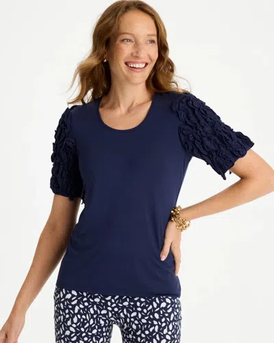 Chico's Knit 3d Sleeve Tee In Blue