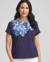 Chico's Knit Applique Dolman Top In Blue