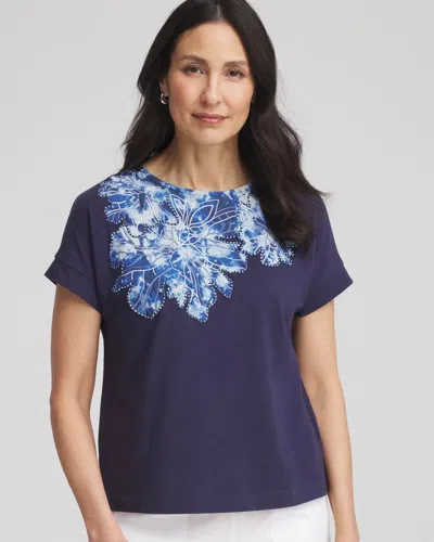 Chico's Knit Applique Dolman Top In Blue