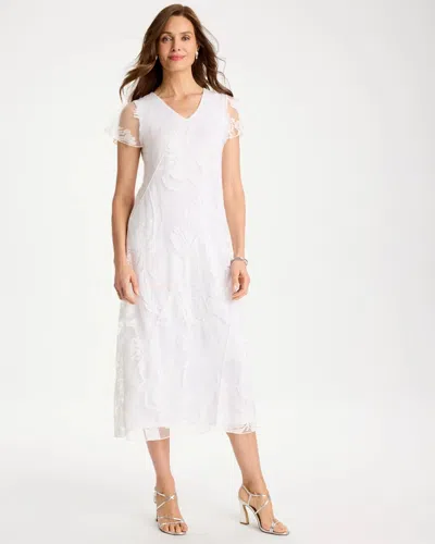 Chico's Knit Burnout Floral Dress In White