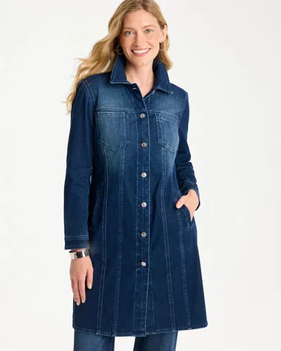 Chico's Knit Denim Trucker Duster Jacket In Mira Vista Indigo