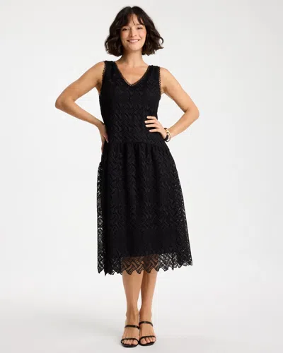Chico's Knit Embroidered Lace Sleeveless Dress In Black