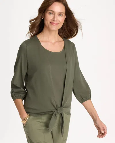 Chico's Knit Gauze Tie-front Cardigan Sweater In Kelp Forest In Green