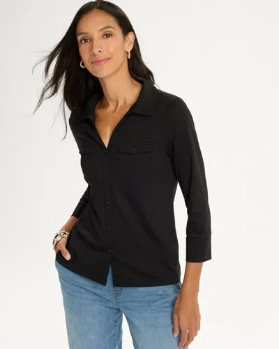Chico's Knit Henley 3/4 Sleeve Tee In Black