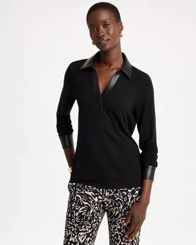 Chico's Knit Leather-trim Tee In Black