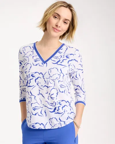 Chico's Knit Mesh Trim Tee In Amparo Blue In Multi