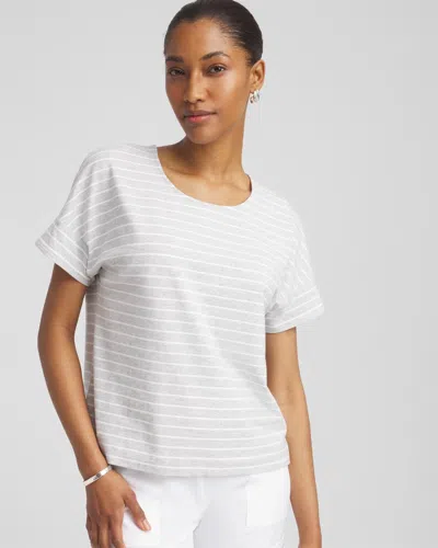 Chico's Knit Metallic Striped Tee In Gray